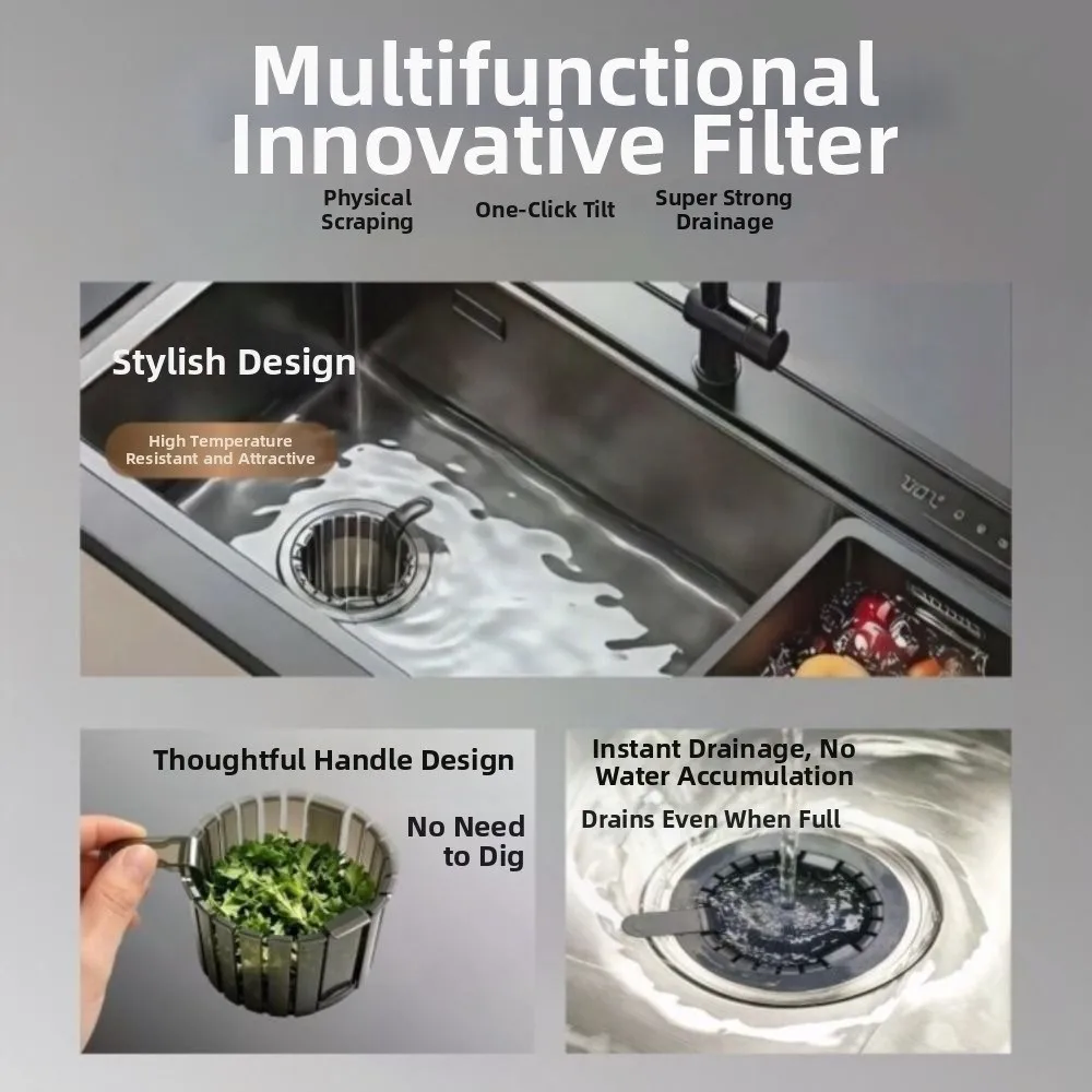 New Gravity Scraper Sink Drain Filter Handle Anti Clog Drain Filter Basket Reusable Residue Filter Sink Waste Strainer Washbasin