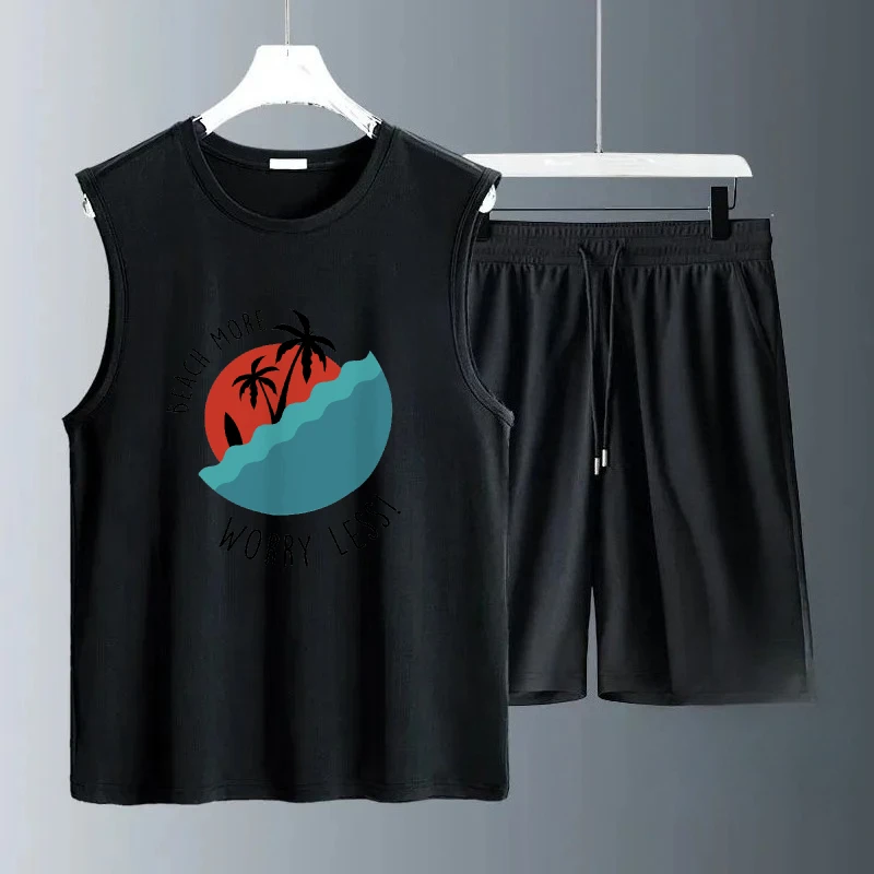 2025 الرجال الصيف تنفس أكمام نصف الأحمر الشمس طباعة مجموعة العصرية لباس غير رسمي لصالة الألعاب الرياضية الجري والسفر ملابس الرجال الفاخرة