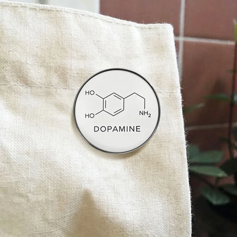 Science Geek Dopamine Molecule UV Printing Badges Chemistry Formula Pin Alloy Brooches Lapel Backpack Jewelry Gifts