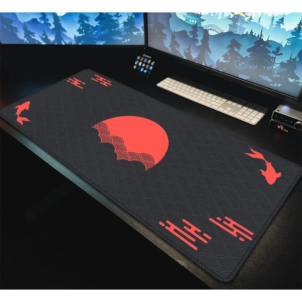 Mat Black & Red Mouse Pad Japan Art Seal Sunrise Large XXL Gaming Deskmat Rubber Mousepad