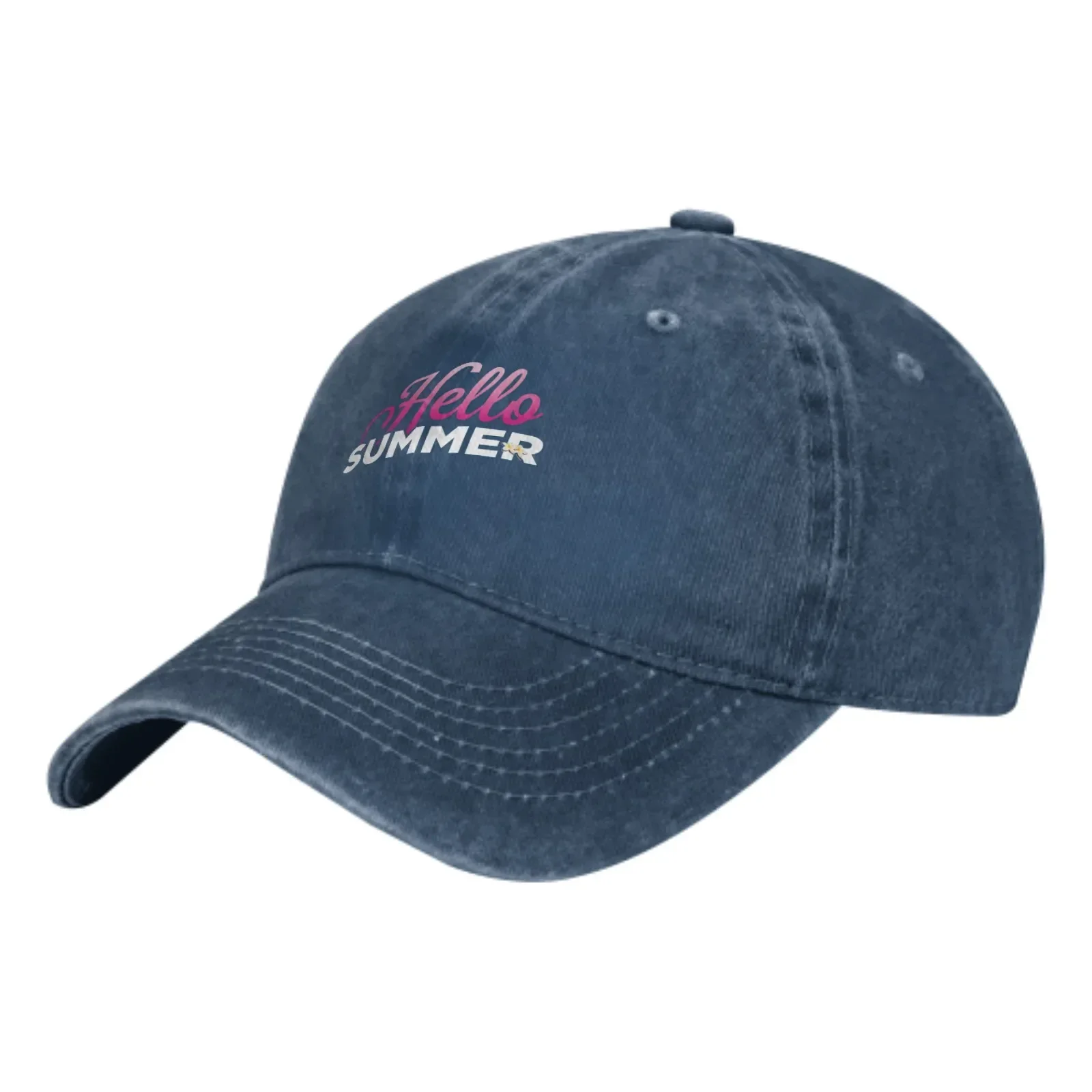 Hello Summer Women Men Baseball Cap Cotton Adjustable Adult Denim Sunshade Hat Sports Casual Hip Hop For Travel Outdoor Sports