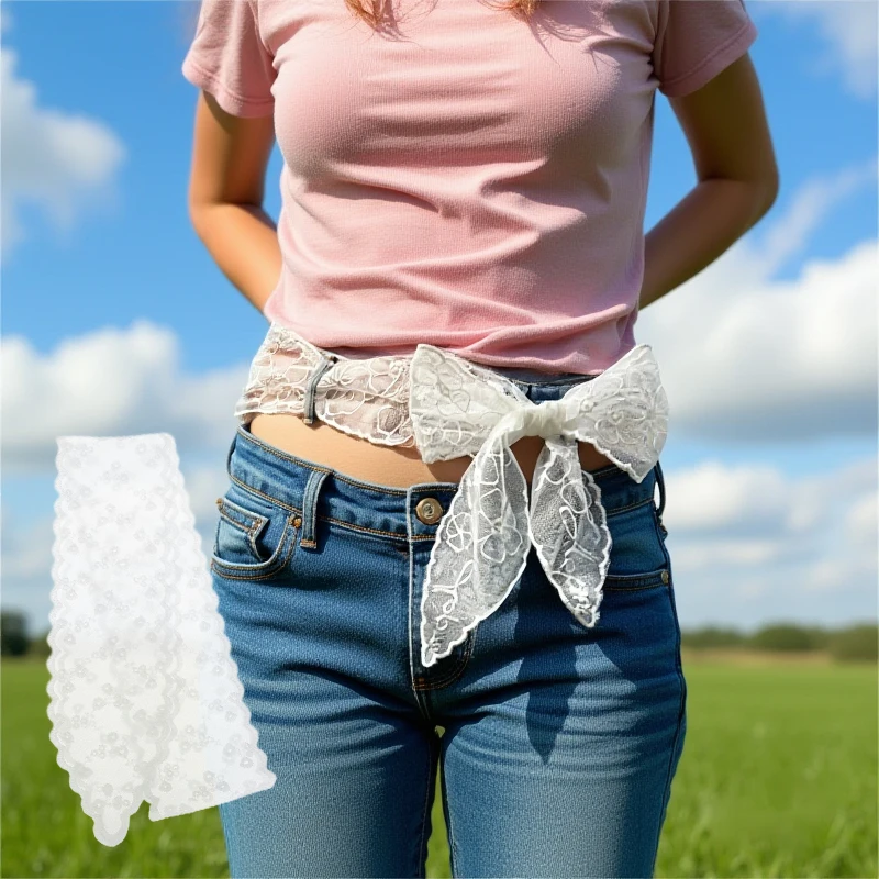 

Милый кружевной пояс для женщин, подходящих юбок и джинсов, белый шелковый пояс, длинный шелковый шарф, подходит для повседневного ношения