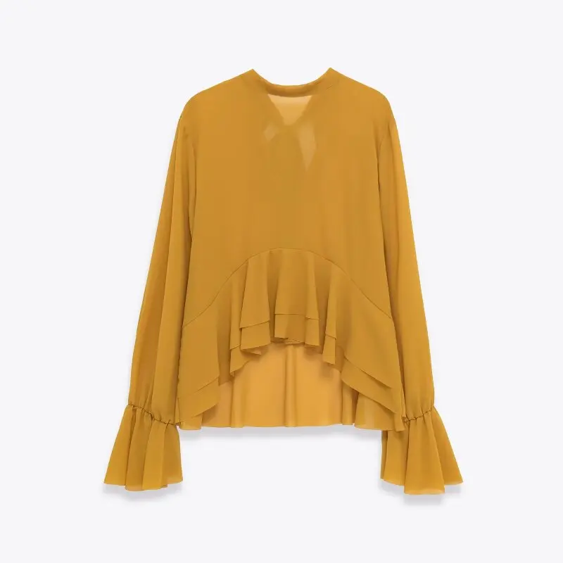 بلوزة نسائية برقبة دائرية وأكمام طويلة وطبقات للديكور، قميص كاجوال أنيق