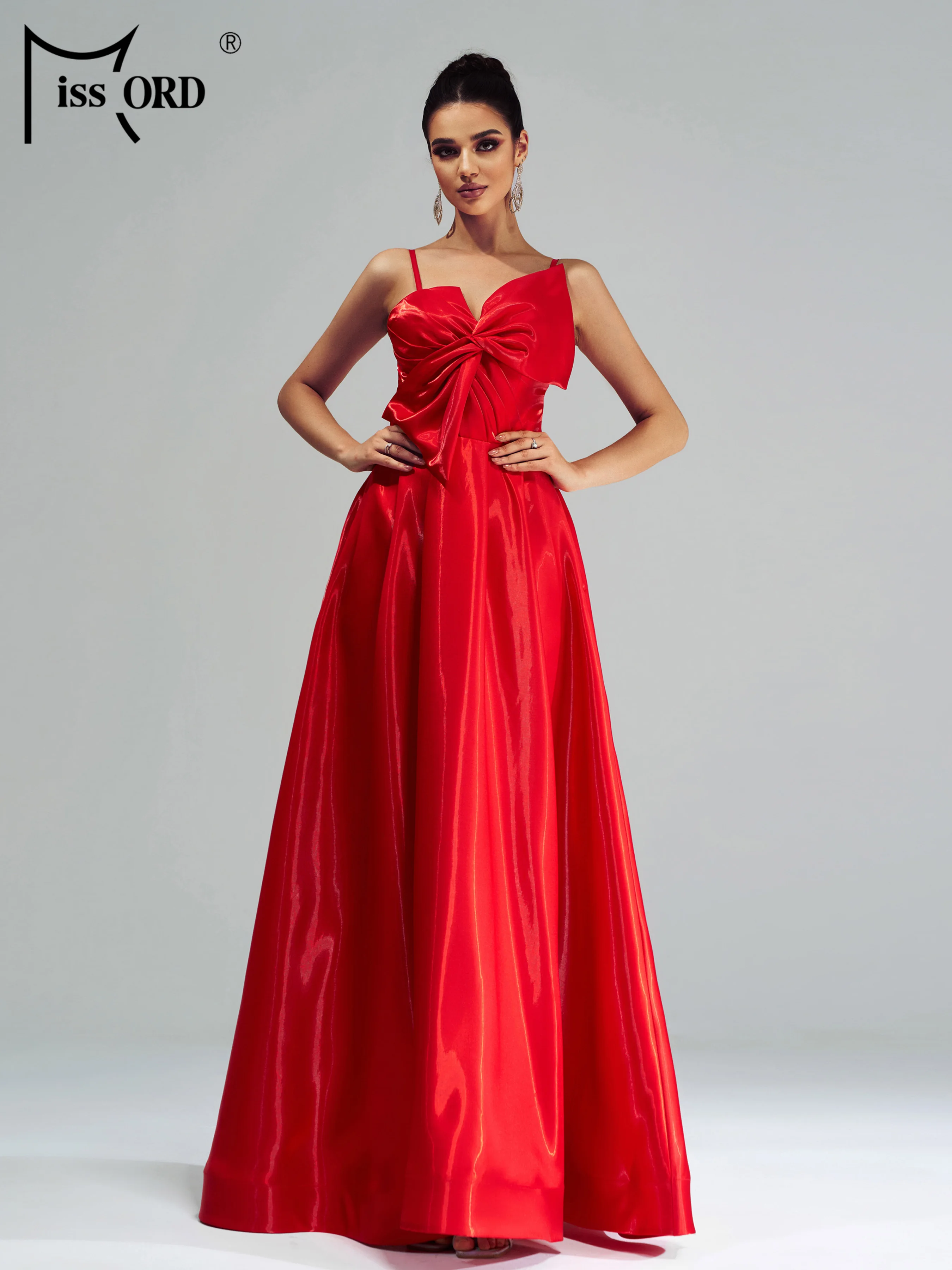 

Missord New Red Spaghetti A Line Evening Gown Wedding Birthday Party Formal Occasion Elegant Beautiful Women's Prom Maxi Dress