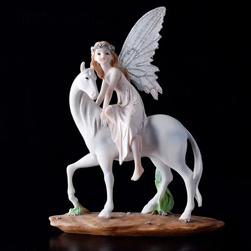 

European Riding Horse Unicorn Flower Fairy Angel Resin Accessories Home Bedroom Figurines Decoration Bookcase Table Sculpture