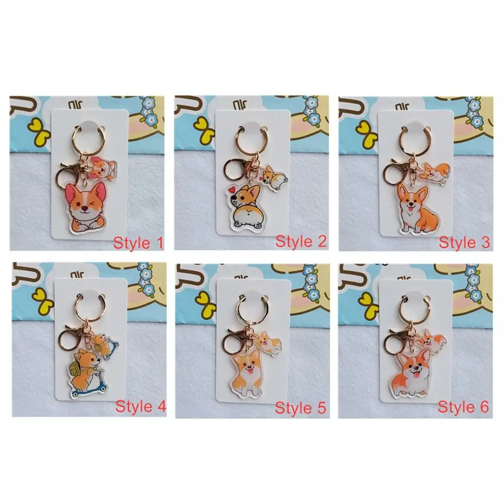 Double-Sided Corgi Key Chain Women Man Animal Transparent Dog Pendants Cartoon Acrylic Dog Key Ring Car Key Holder