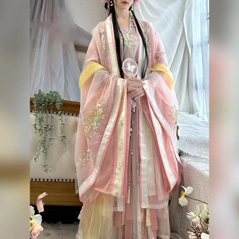 

Yourqipao 2023 Pink Hanfu Women Chinese Traditional Embroidery Stage Dance Dress Fairy Cosplay Costume Song Dynasty For Women