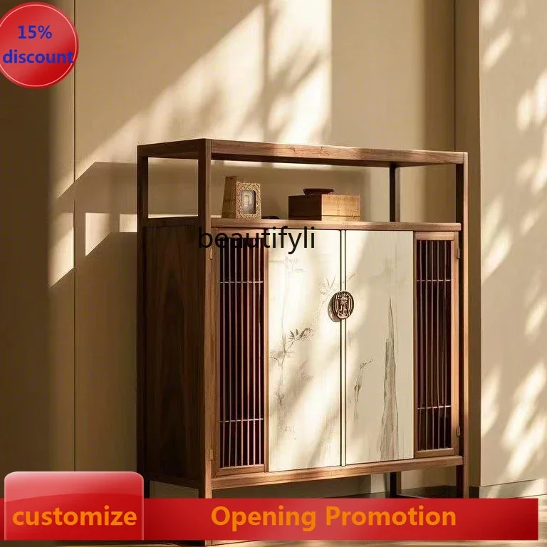 

ss8350 New Chinese style dining side cabinet entrance locker chest cabinet Zen Song Dynasty style aesthetics