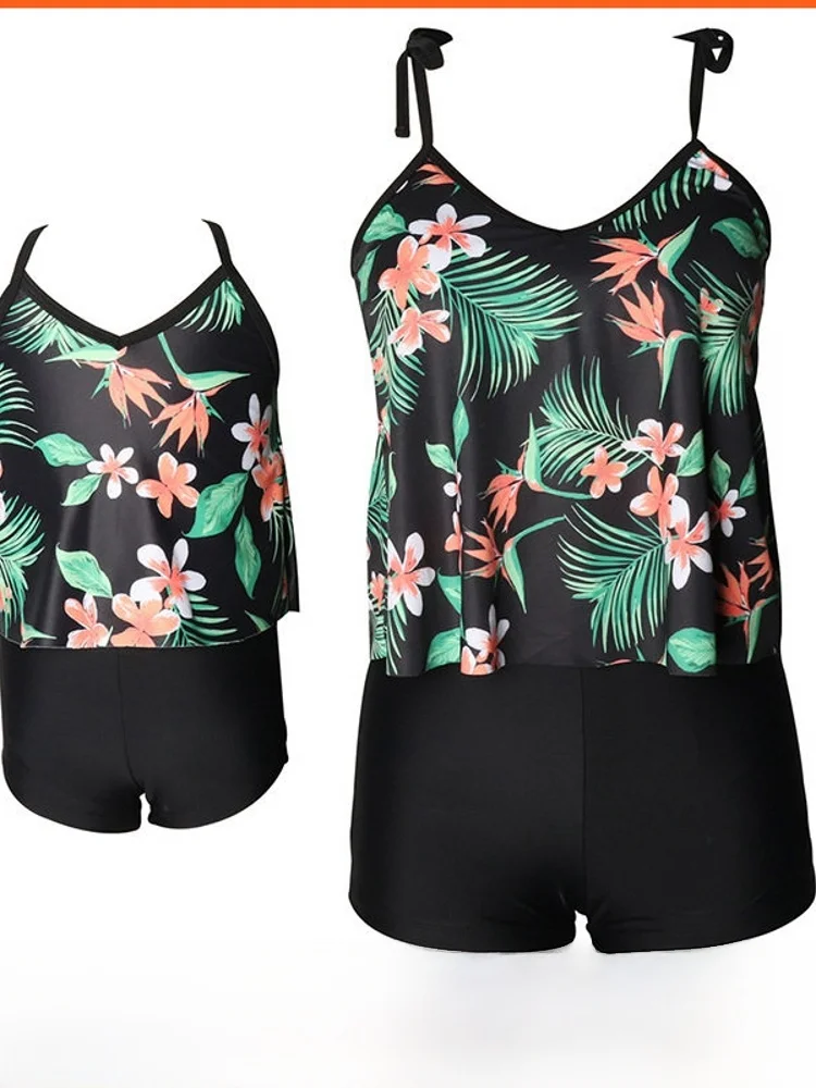 Conservative Separate Swimming Suit Fashionable Bikini Parent-Child Swimwear Casual Surf Suit Polyester Material