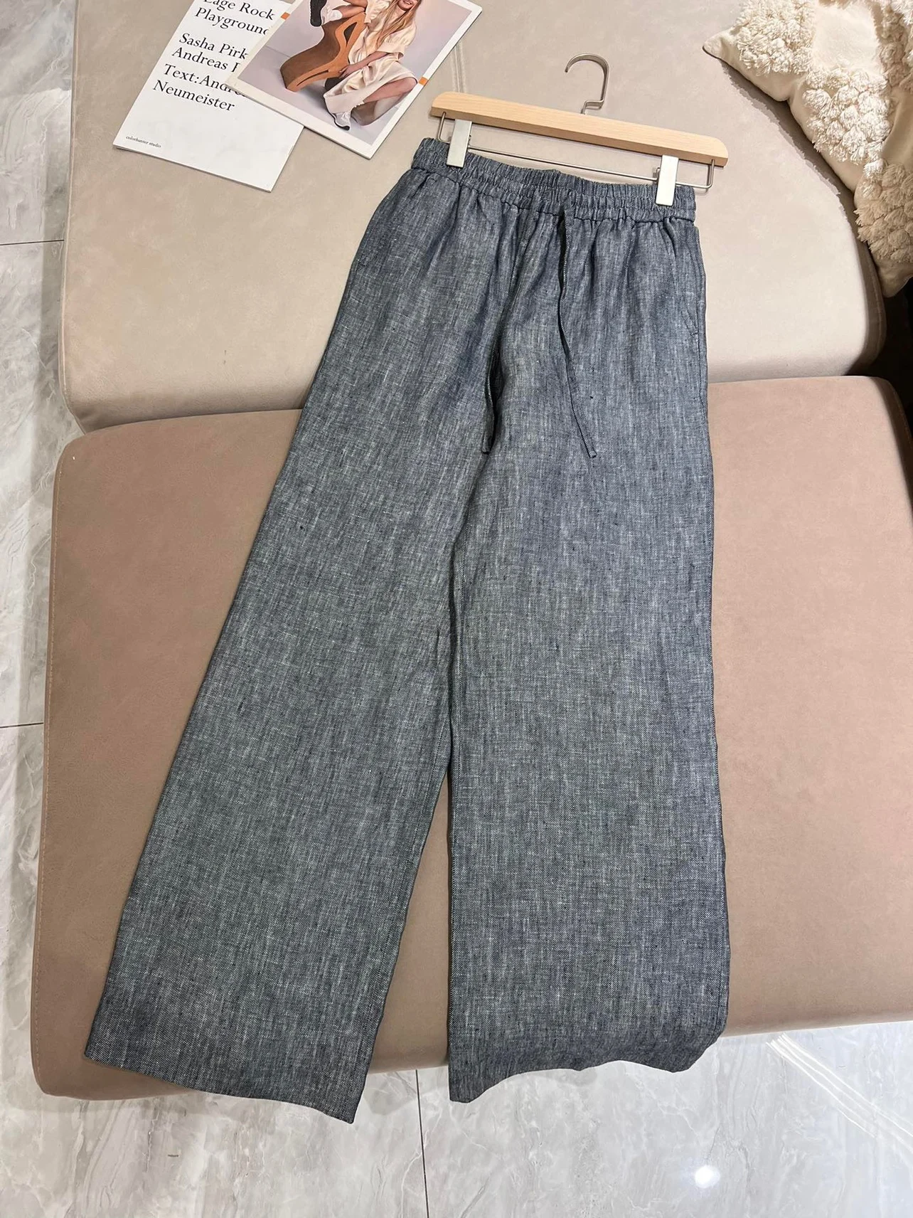 

Bc* Spring And Summer New Style Ladies Woven Imitation Jeans Linen Straight Leg Casual Pants Women Thin Summer Commuting