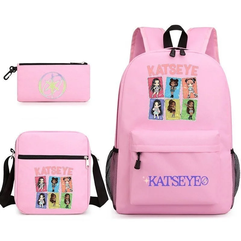 3Pcs Girl Character Print Backpack Set Student School Bag Kit Crossbody Bag Pencil Case Large Capacity Teen Book Bags Schoolbag