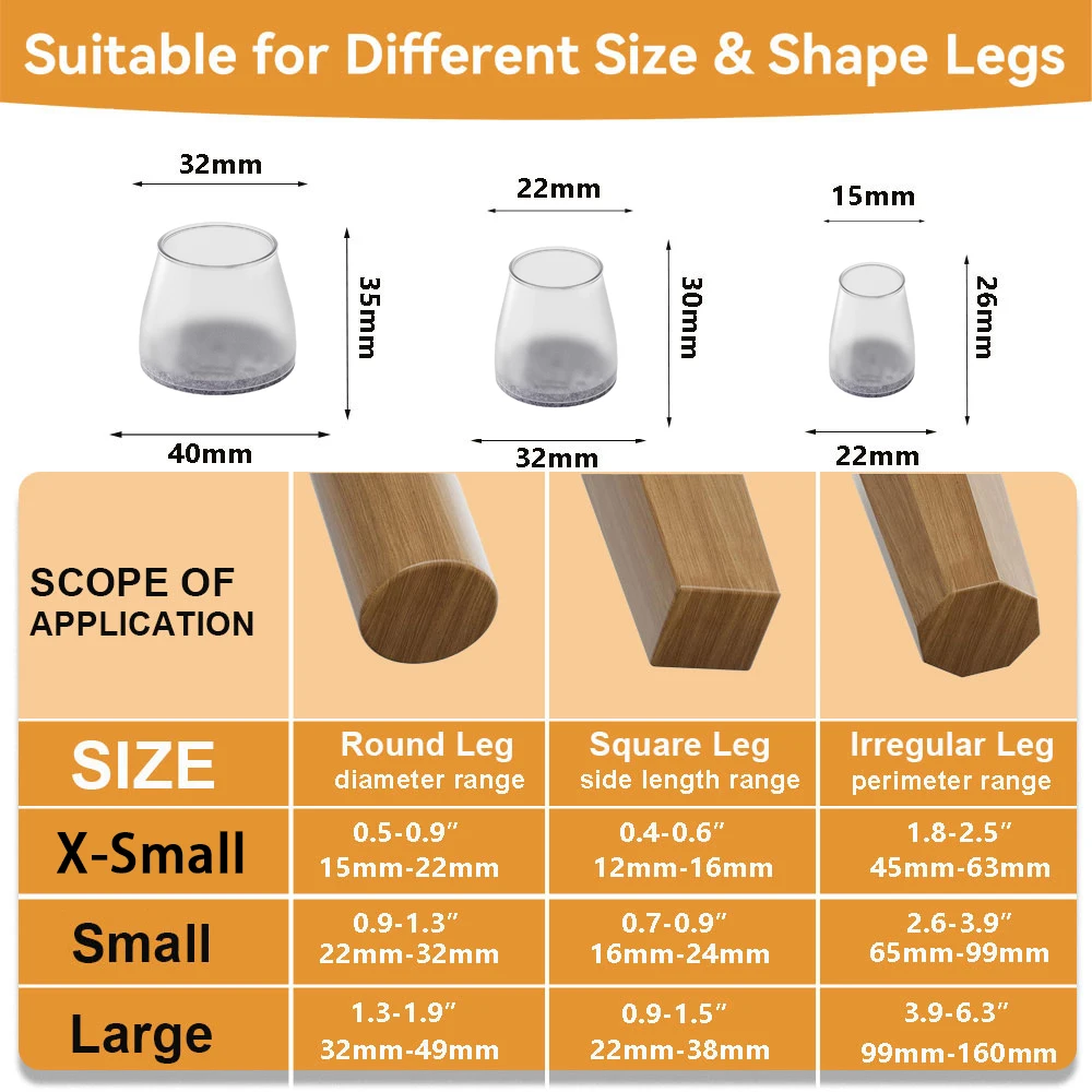 32-pcs Gray Chair Leg End Caps Frosted Floor Protection Type Scratch-Resistant and Noise-Reducing Silicone Table Leg Protectors