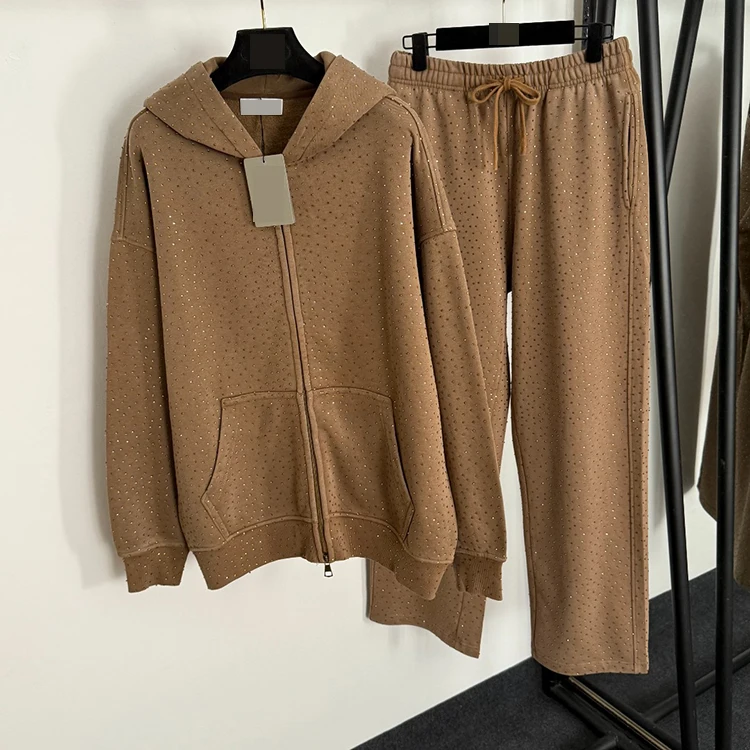 

Faionable Fce на подкладке с капюшоном на молнии и повседневные брюки с эластичной резинкой на талии, комплект из двух предметов для женщин, зимний теплый наряд