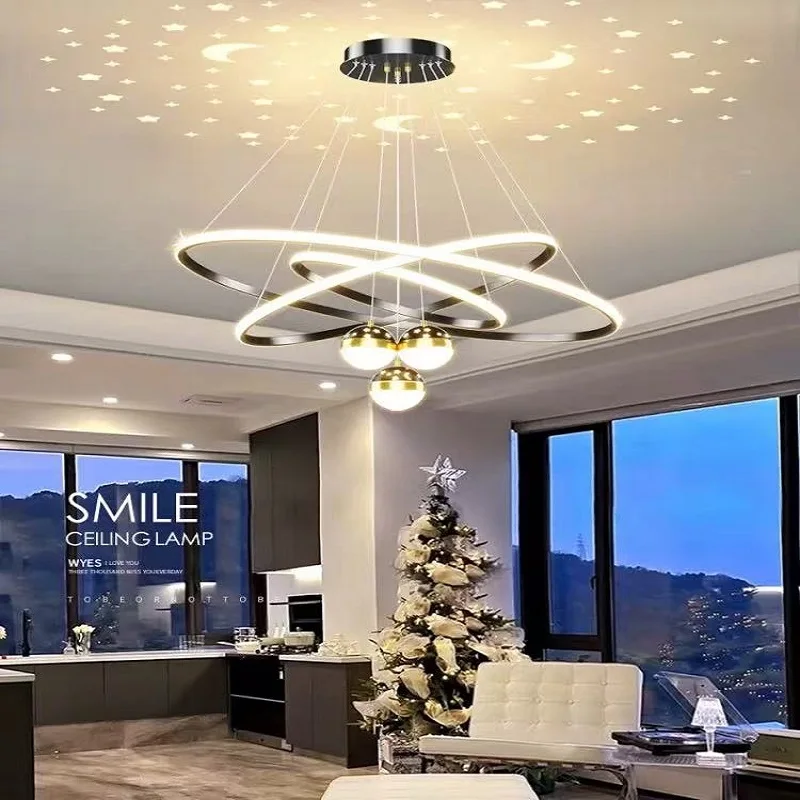 

Led Chandelier Starry Sky Projection Lamps For Living Room Black Pendant Lights Remote Control Hanging Black 30-40-60cm Lights