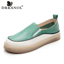 DRKANOL mocassini da donna in vera pelle 2024 primavera colori misti scarpe basse da donna Shallow Slip On Soft Bottom Casual scarpe singole