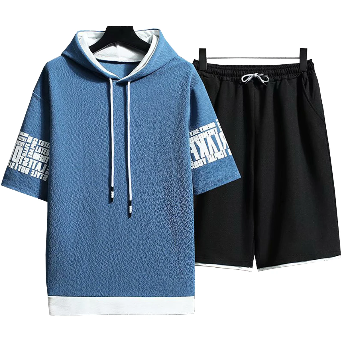 Men's Short Sleeved Hooded Sweatshirt Sports Shorts Spring Summer Young Students With Two Styles Zipper Pullover