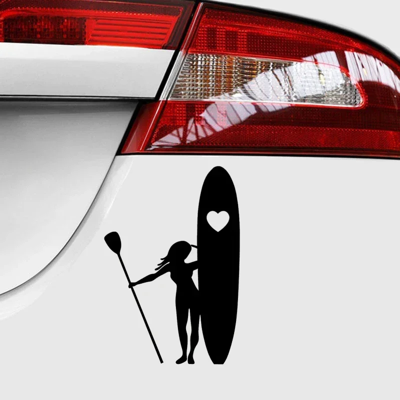 Girl Stand Up Paddle Boarding Car Stickers Heart Love Surf Beauty Temptation Window Vinyl Decal Car Accessories15cm*10.2cm