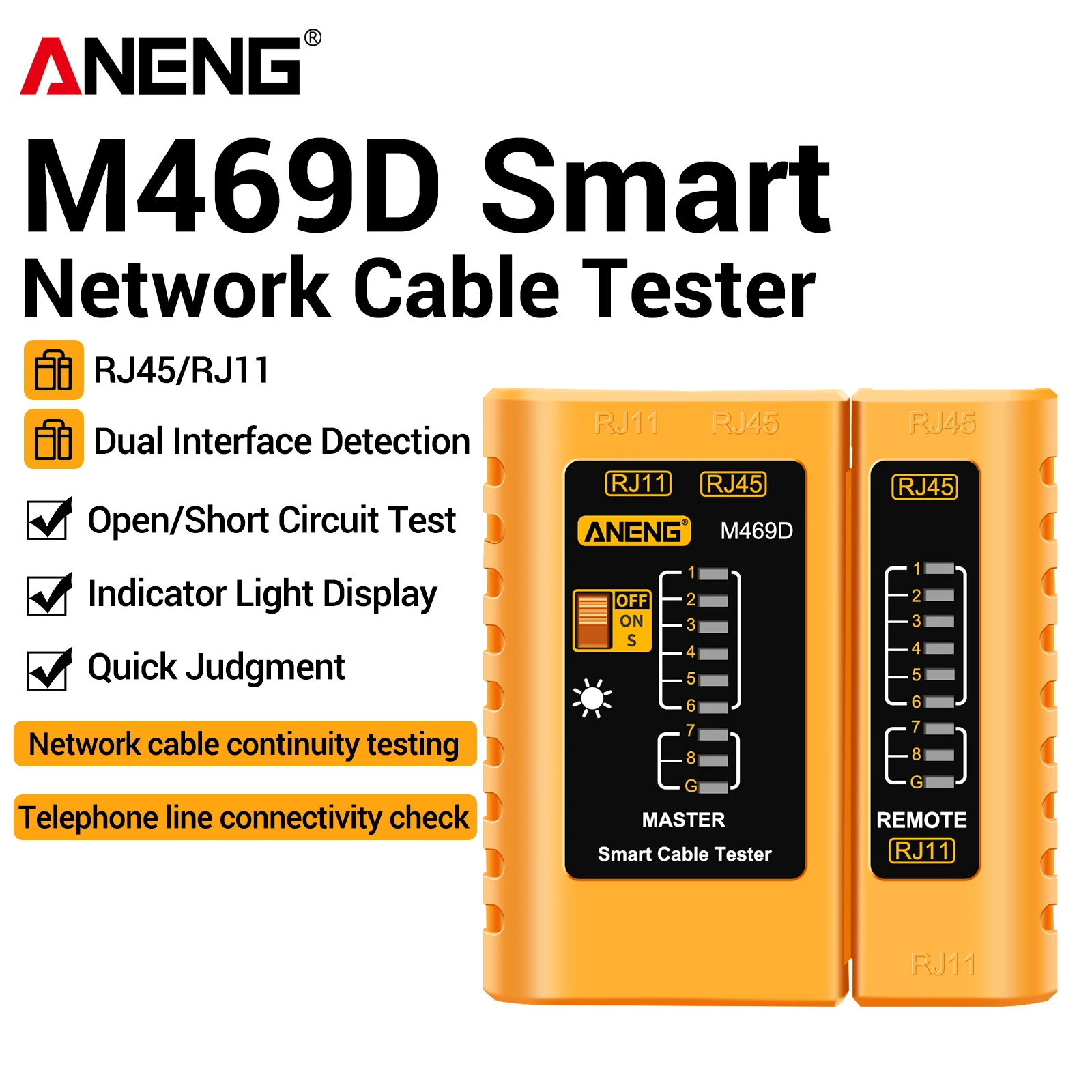 Long Distance Network Line Finder Supports RJ45/RJ11 Interface Ethernet and Telephone Line Continuity Detection Tool ANENG M469D