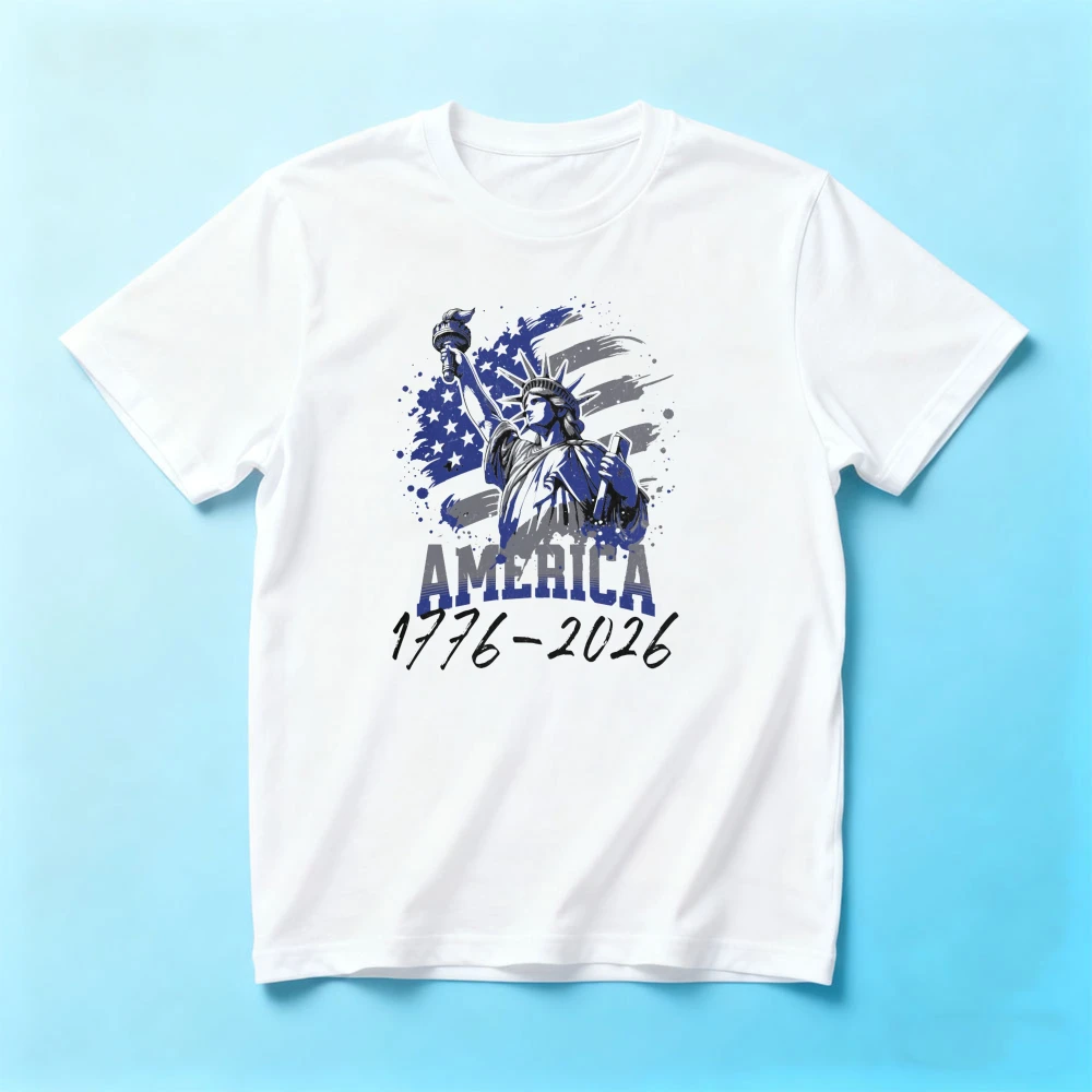 Liberty Statue with The United States Flag 1776-2026 T-Shirt Fourth of July Independence Day Unisex Celebration Tee Women Men T