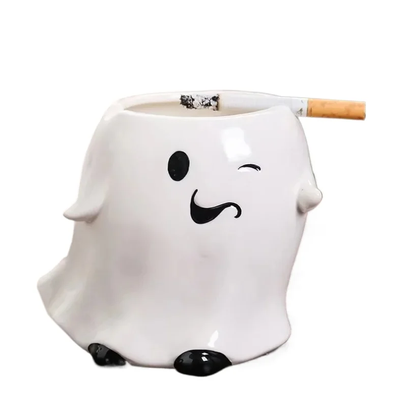 

:Halloween Ghost Ashtray Ceramic Cartoon Ashtray Cup Easy Clean Festival Boyfriend Creative Gift Smoking Home Office Decoration