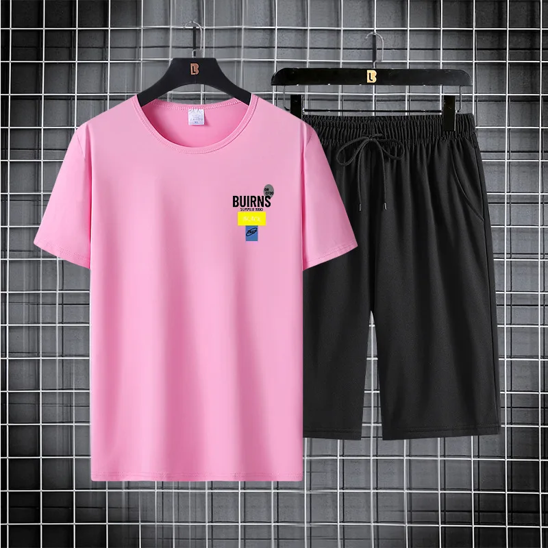 Summer Fashion Knitted Ice Silk Sleeved Shorts Two-Piece Men's T-Shirt Quick Drying Breathable Trend Handsome Comfortable Set