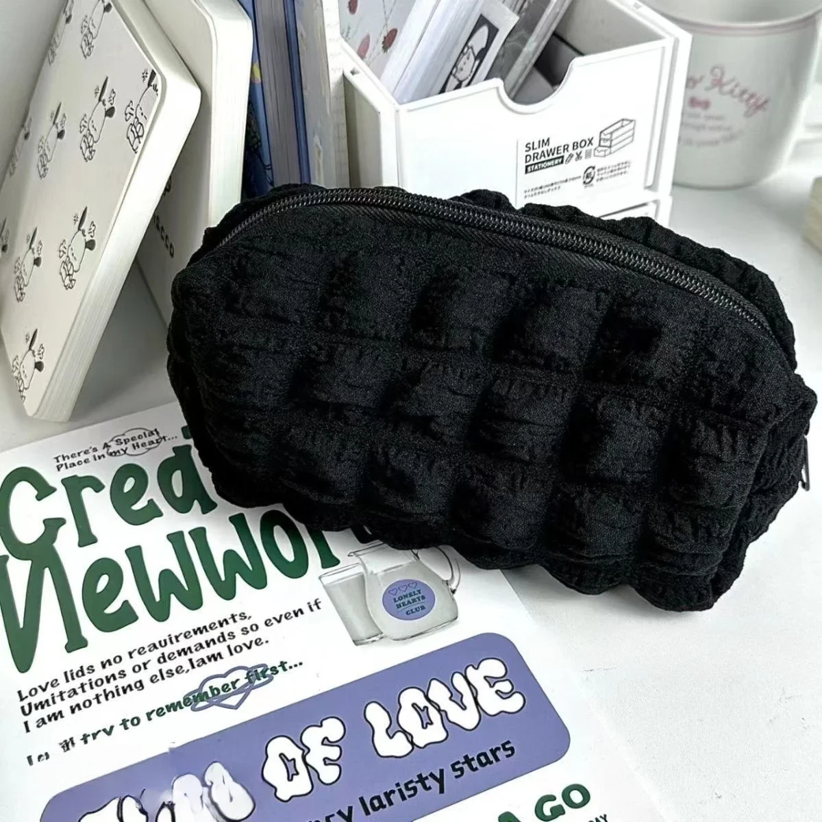 Cream Puff Pencil Pouch High-color Value Large Capacity Cloud-like Soft Simple Dirty Durable Stationery Bag Pencil Case Gift