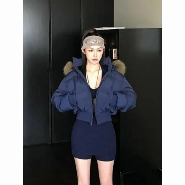 2025 جديد Faion الكورية Sle Thiened ort down Jaet المرأة الرجعية معطف بياقة من الفرو التخسيس الخصر تصميم معطف الشتاء