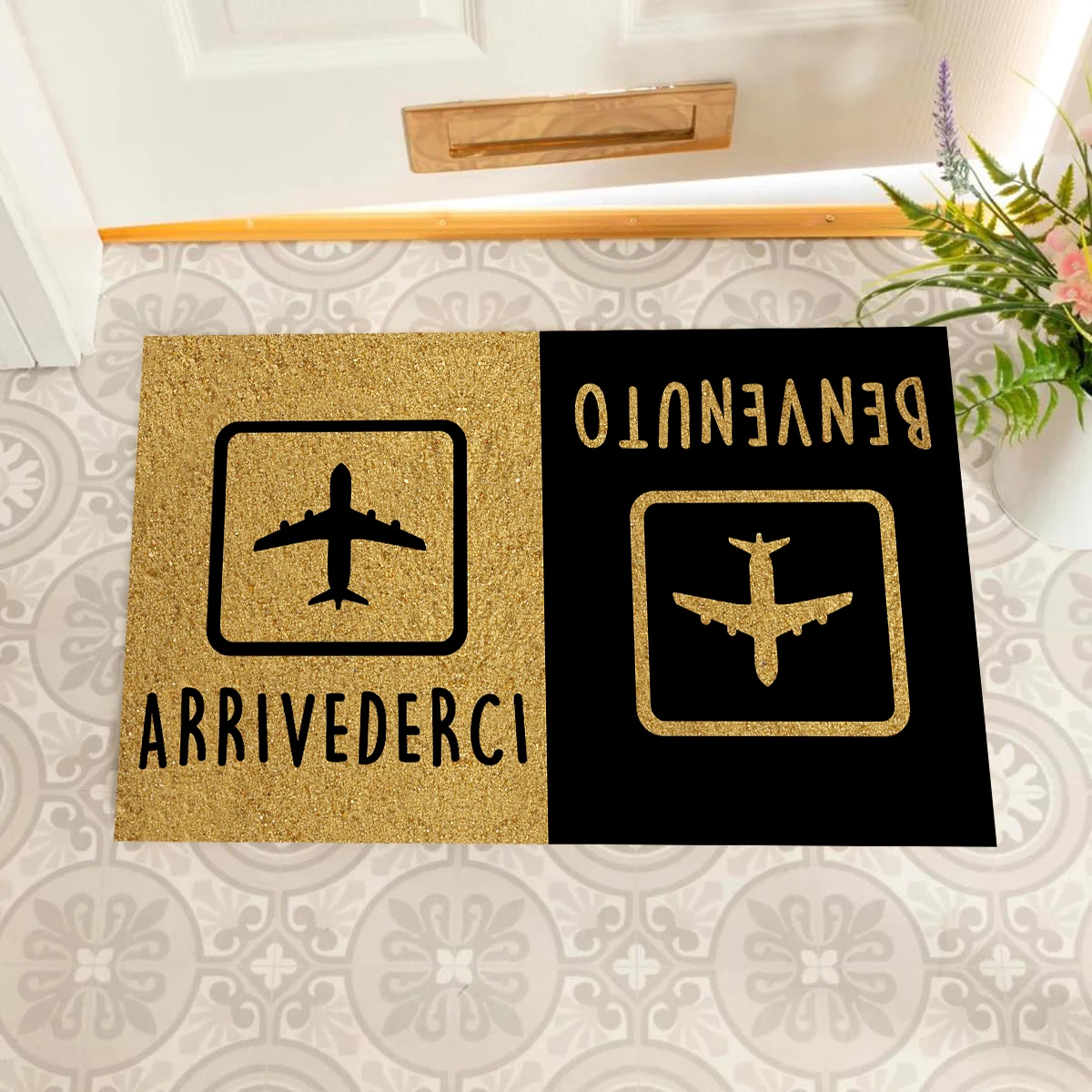 

Benvenuto Arrivederci Doormat Italian Non slip Rubber Backing Outdoor Entrance Floor Mat Decorative Rugs Welcome Mat Entryway