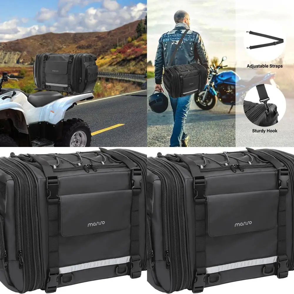 

Расширяемая мотоциклетная сумка на хвост 32–48 л с багажником на заднее сиденье, дождевиком и плечевым ремнем, черная дорожная спортивная сумка для хранения