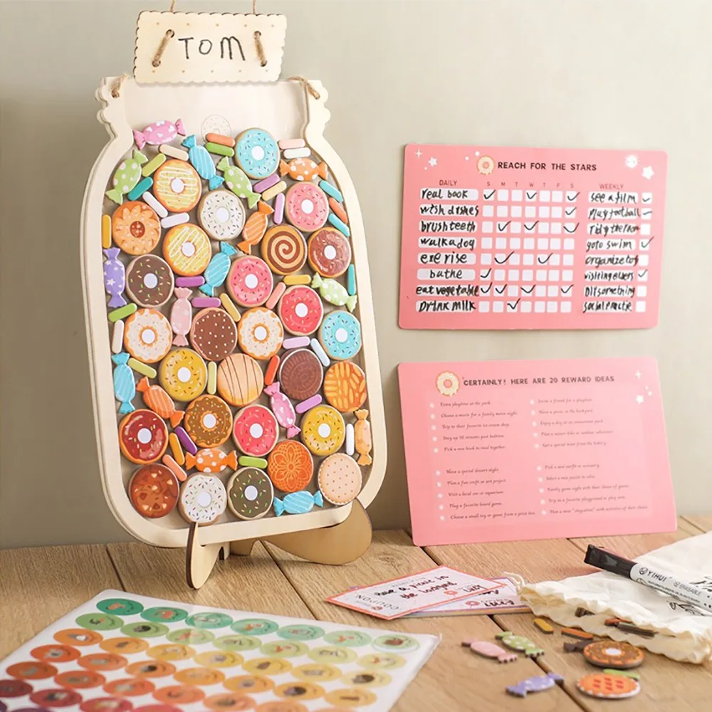 별이나 도넛 모양 나무 보상병 교육용 액세서리 행동 차트 어린이 보상병 집안일 차트