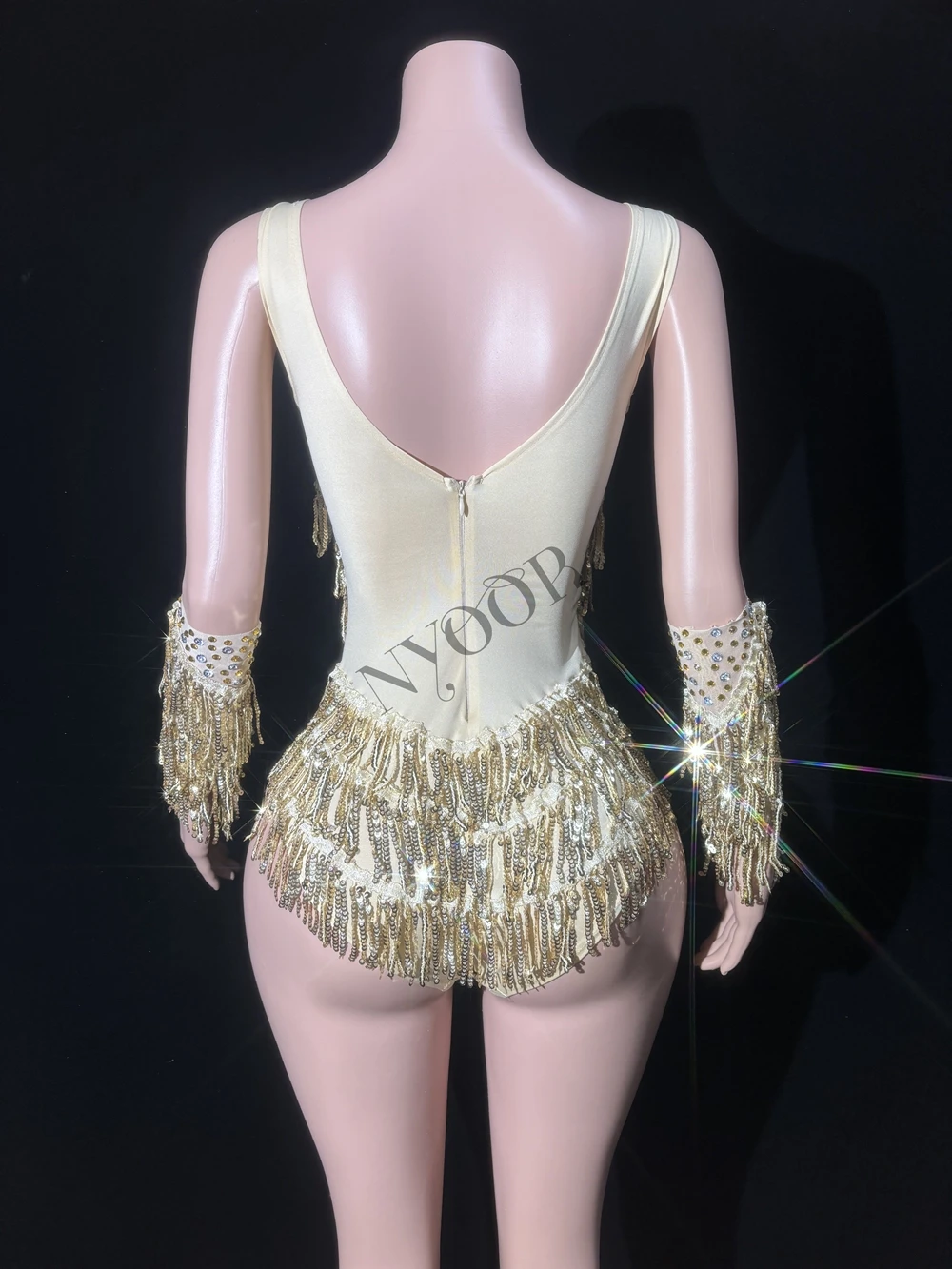 Sparkly Rhinestones Sequins Tassels Bodysuit Women Sexy Performance Dance Costume Nightclub Outfit Singer Dancer Show Stage Wear