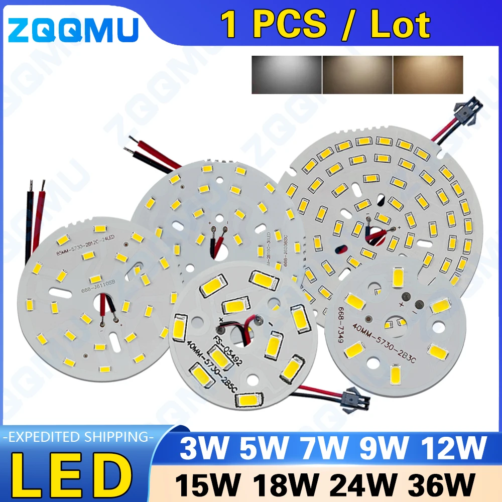 1PCS 3W 5W 9W 15W 18W 24W 36W 50W High Brightness LED Chip Round Light Source Board for DIY Bulb Retrofit Lighting Upgrade