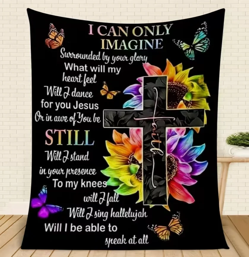 Cross-Patterned Blanket  Armor of God Religious Gift for Men Knight Faith Poster Bible Verse Wall Decor Spiritual Strength