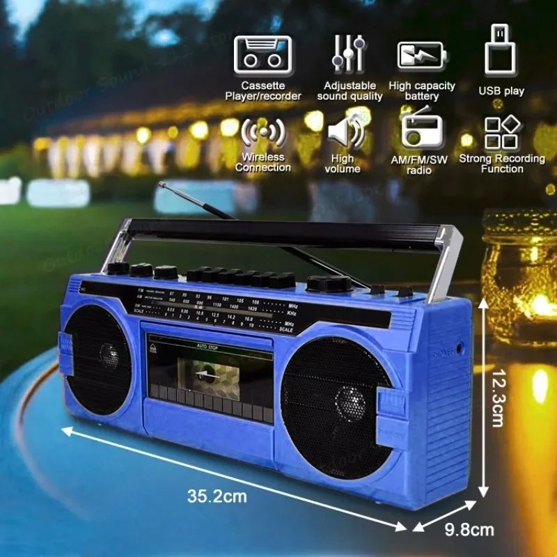Portable Vintage USB AM FM Sw Radio Dual Recording Stereo Boombox Mp3 Audio