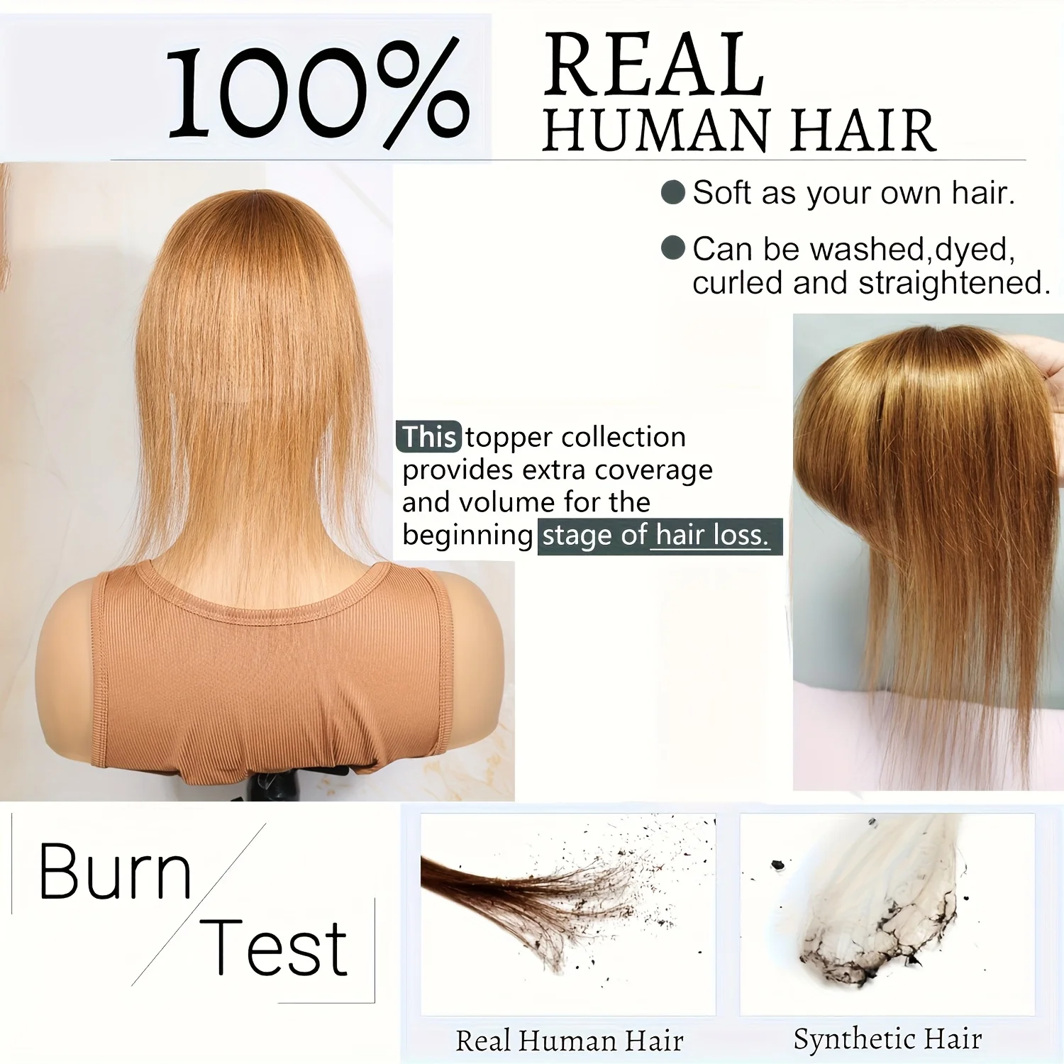 #30 Color Topper Hair Clip with Bangs for Women Clip in Hair Extensions,Straight Human Hair Top Hair Wig Piece for Thinning Hair view 6