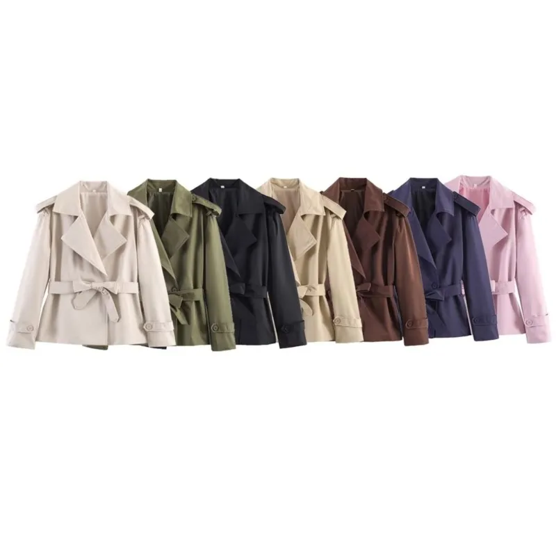 

Women's Trench Coat with Belt Spring New Fashion Double-Breasted Long Sleeve Simple Women Jacket Solid Female Chic Jackets