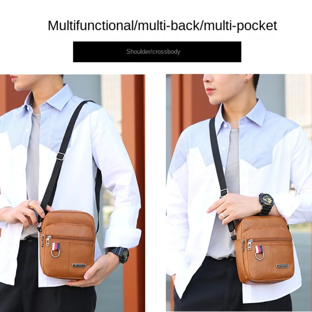 Fashion PU Leather Men's Bag Casual Waterproof Brown Black Shoulder Messenger Bags Large Capacity Crossbody Bag Outdoor