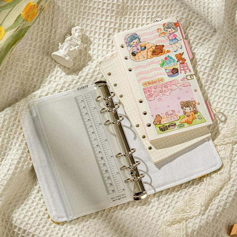 قماش توليب صغير طازج قطن A6 سميك 90 ورقة 180 ورقة كتيب أوراق فضفاضة مفكرة أدبية مصنوعة يدويًا #4