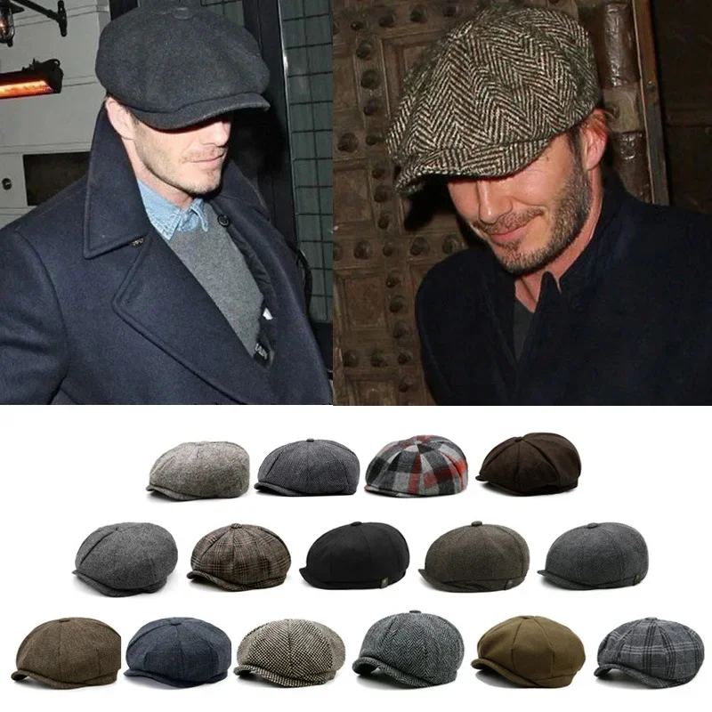 Men Retro Beret Mafia Movie Cosplay Wool Blend Vintage Hat Herringbone Tweed Men Casual Newsboy Flat Cap Boinas Para Mujer