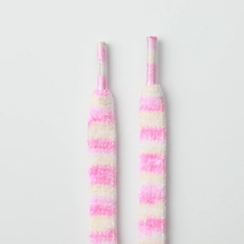 Colorful Striped Flat Plush Shoelaces 1.3cm Wide 1 Pair Replacement Laces for Men Women Canvas Shoes