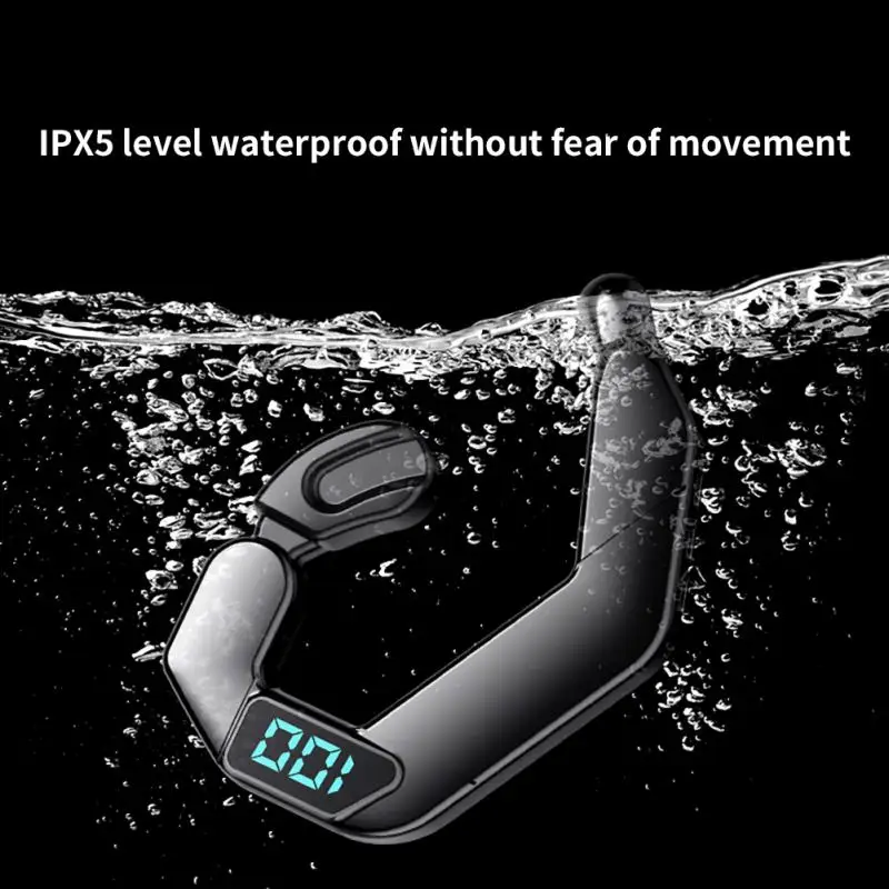 Business Earphone Ear Hook Bone Conduction Music Waterproof Digital Display Headphones Earbuds V19 With Mic