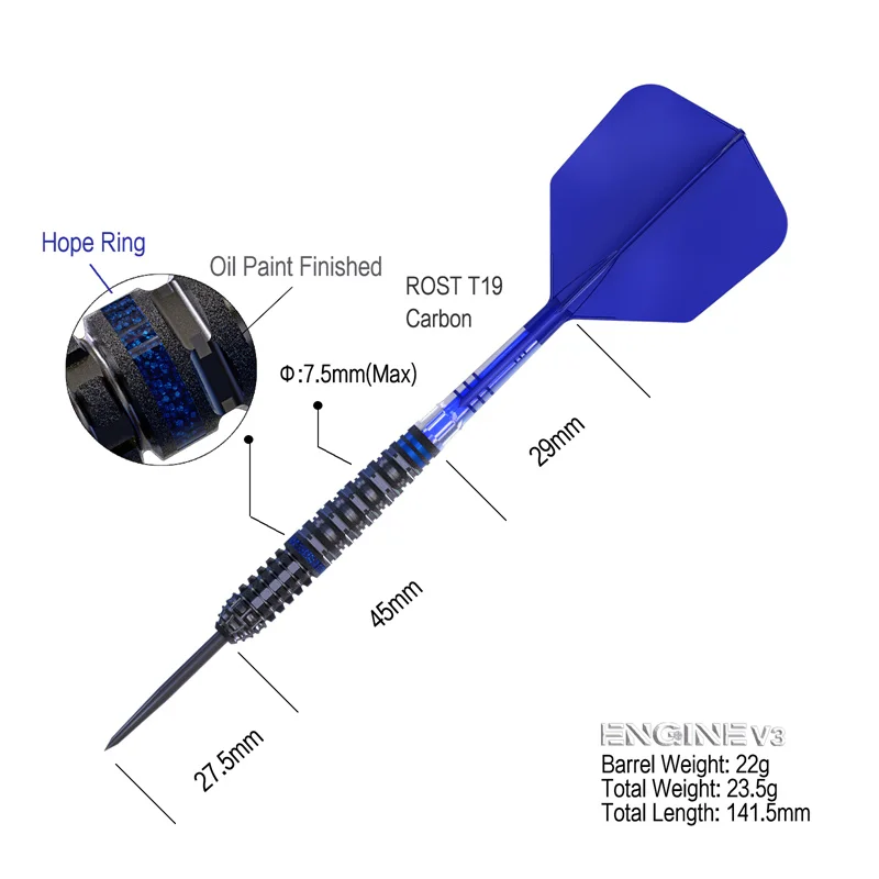 CUESOUL ENGINE V3 22g Steel Tip 90% Tungsten Dart Set with Oil Paint Finished