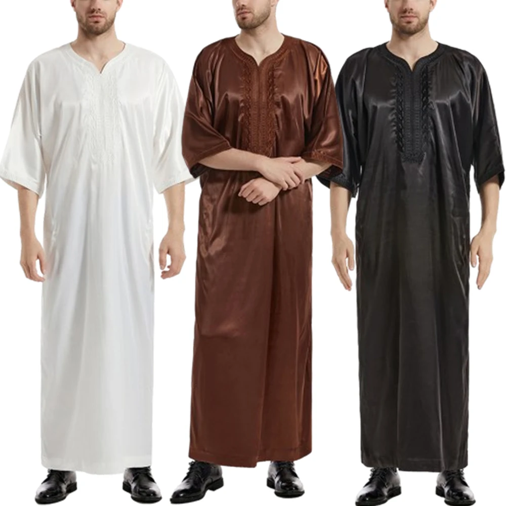 

New Men's Arab Muslim Long Rode Dress Fashion Islamic Clothing Men Jubba Thobes Homme Moroccan Kaftan Eid Prayer Long Robe Dress