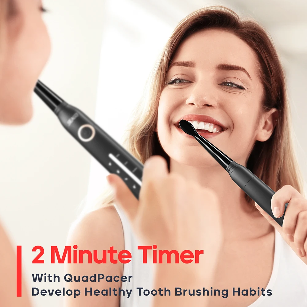 Seago Upgrade Electric Toothbrush Cup Holder 10 Pieces Brush Heads 5 Brushing Modes Adults Brush Black White