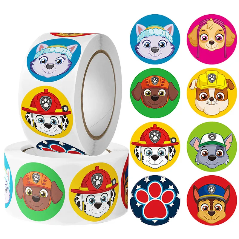 500pcs/roll Paw Patrol Stickers Decorative Seal Cute Cartoon Anime Sticker Children Reward Stationery Label Toys Gifts