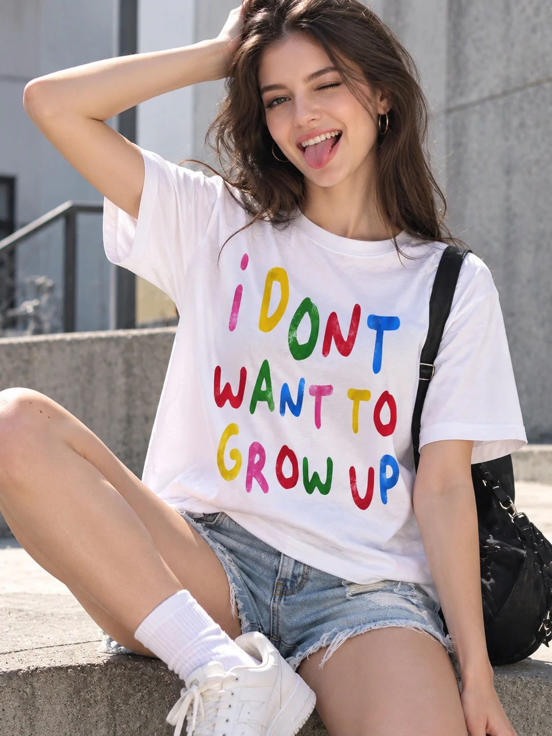 Women's Short Sleeve T-shirt White Colorful Hand Drawn Letter Graphic Print Loose Vintage Harajuku Casual Street Summer Tops