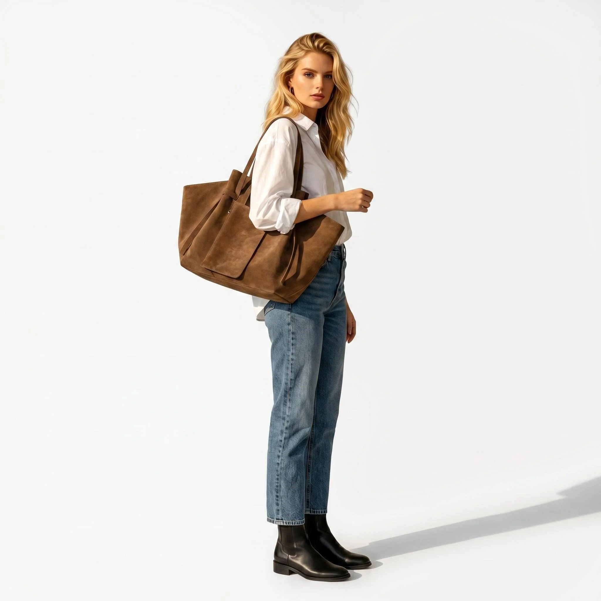 JIOMAY 2026 Damen Neue Vintage Tragetasche Große Wildleder Schultertasche Retro Hochwertige Handtasche und Unterarmtasche – Detail 4