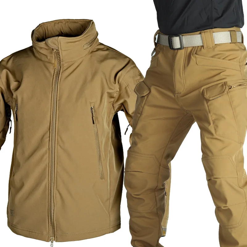 Optics-Ensemble veste 2 pièces imperméable et chaud pour homme, vêtements d'extérieur en peluche d'alpinisme à coque souple, collection automne et hiver