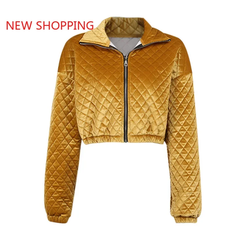 Mode Bomber jacke Plaid warm Gold schwarz Parka Frauen Streetwear Baumwolle Reiß verschluss Winter jacken lässig schick Langarm Parkas