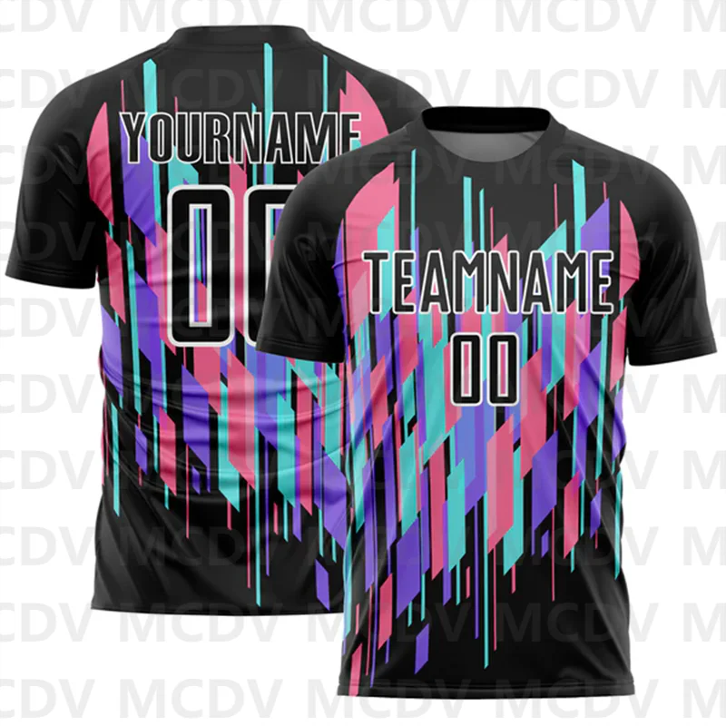 Custom Black White Geometric Shapes Sublimation Soccer Uniform Jersey Personlized Team name you name number T-Shirts